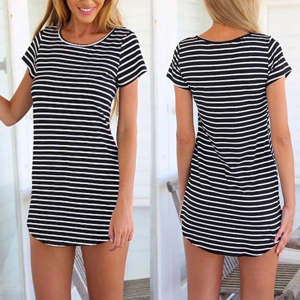 LIZA🖤 Striped black white dress round neck hem - Picture 3 of 4